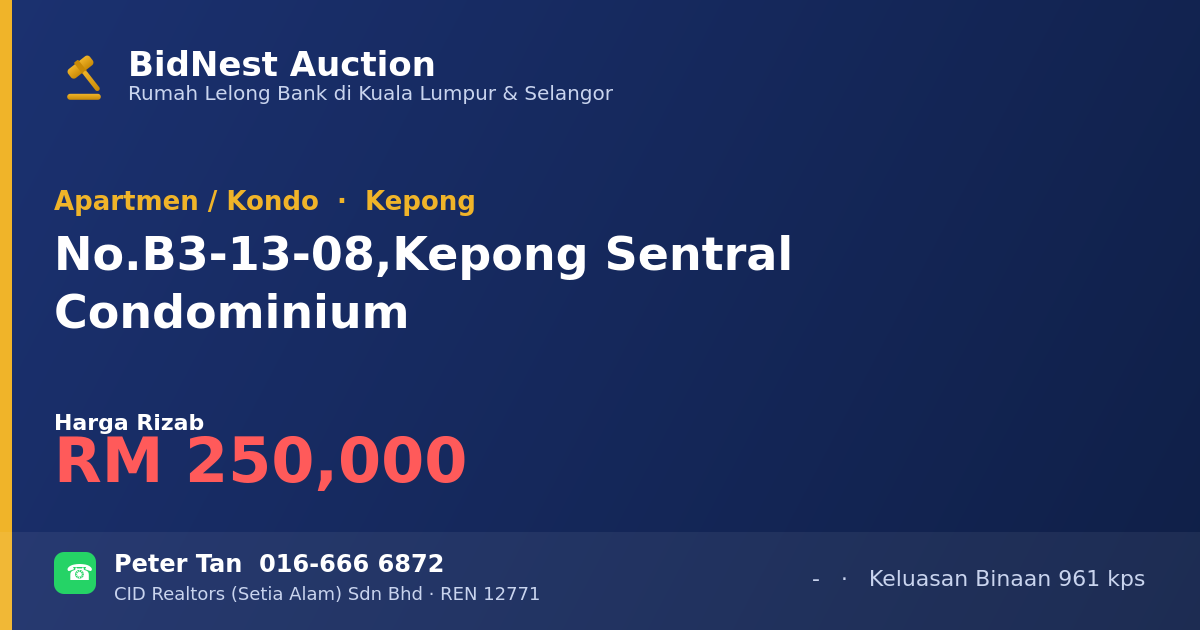 Apartmen / Kondo · No. B3-13-08, Kepong Sentral Condominium