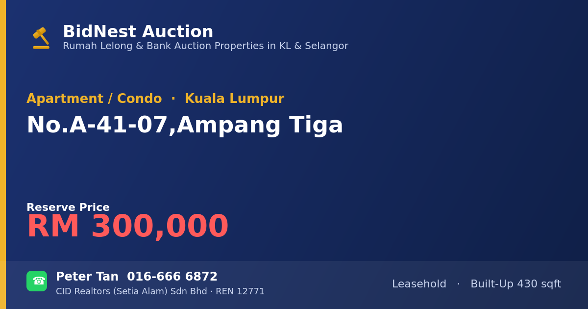 Apartment / Condo · No. A-41-07, Ampang Tiga