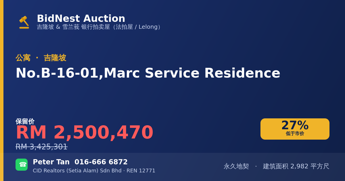公寓 · No. B-16-01, Marc Service Residence