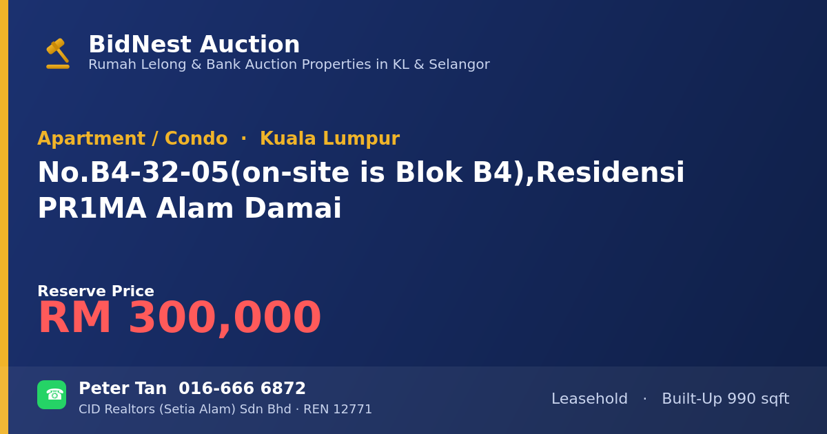 Apartment / Condo · No. B4-32-05 (on-site is Blok B4), Residensi PR1MA Alam Damai