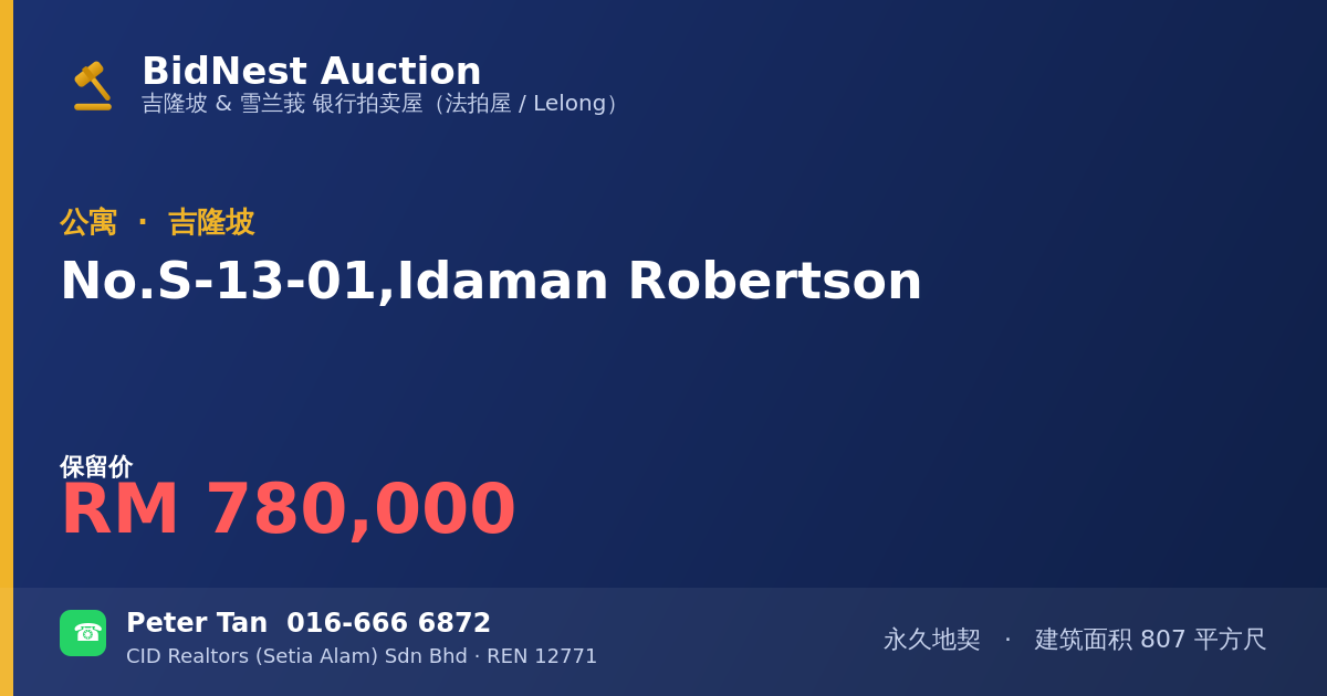 公寓 · No. S-13-01, Idaman Robertson