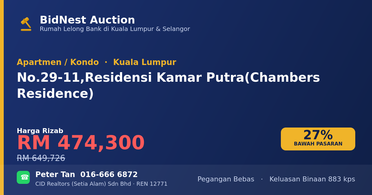 Apartmen / Kondo · No. 29-11, Residensi Kamar Putra (Chambers Residence)