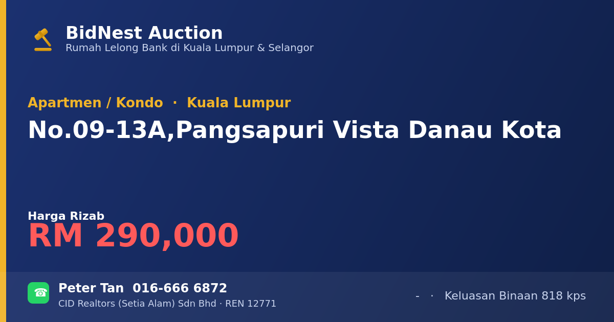 Apartmen / Kondo · No. 09-13A, Pangsapuri Vista Danau Kota