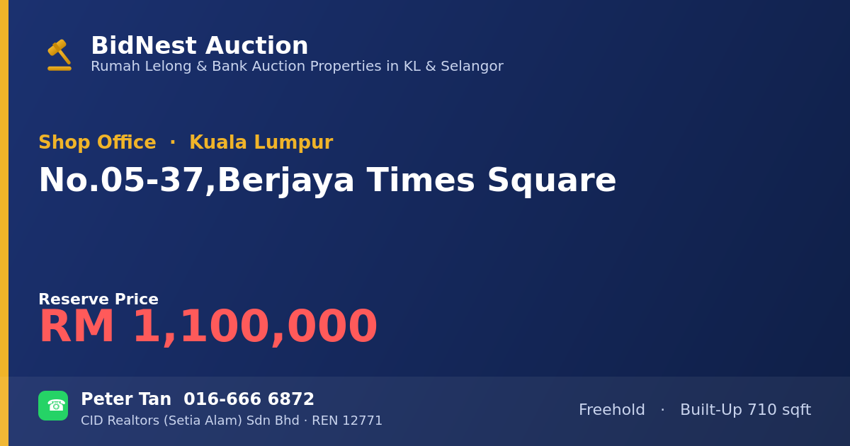 Shop Office · No. 05-37, Berjaya Times Square