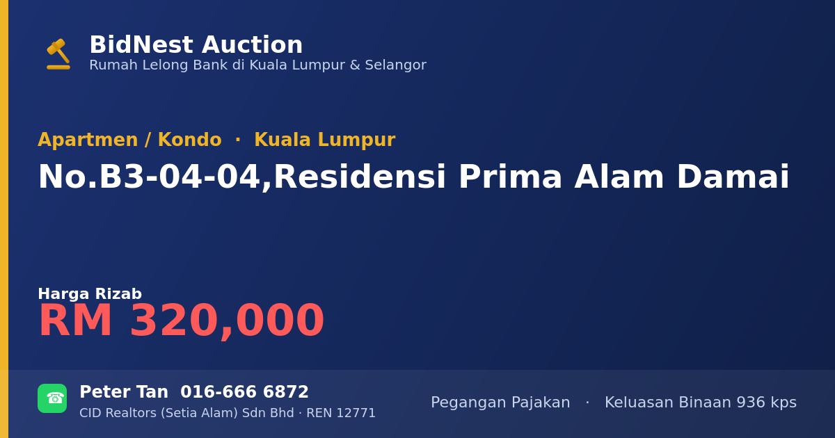 Apartmen / Kondo · No. B3-04-04, Residensi Prima Alam Damai