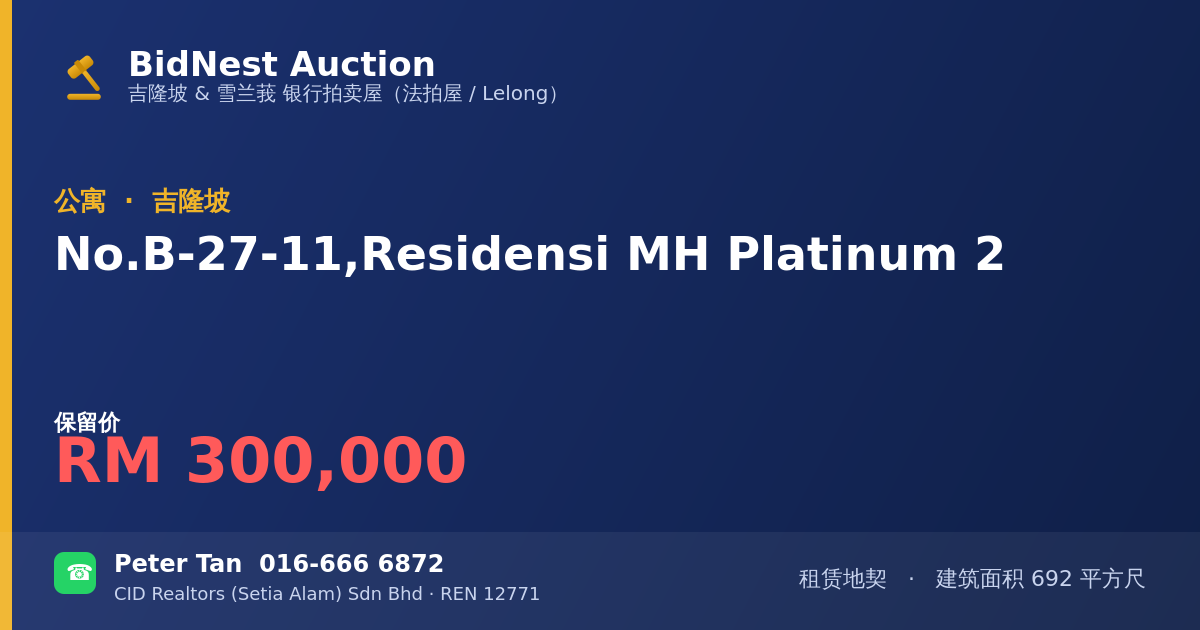 公寓 · No. B-27-11, Residensi MH Platinum 2