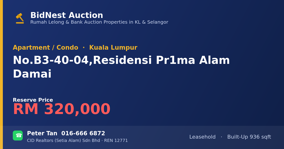 Apartment / Condo · No. B3-40-04, Residensi Pr1ma Alam Damai
