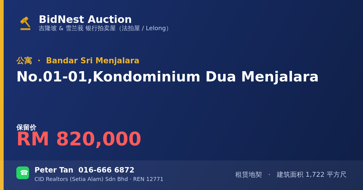 公寓 · No. 01-01, Kondominium Dua Menjalara