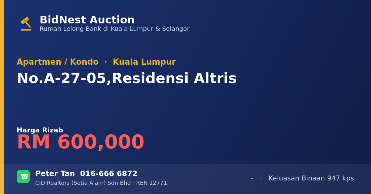 Apartmen / Kondo · No. A-27-05, Residensi Altris