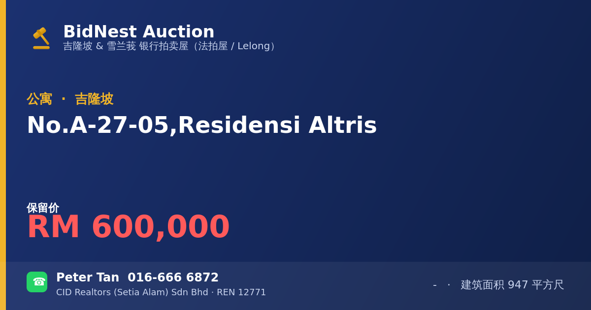 公寓 · No. A-27-05, Residensi Altris
