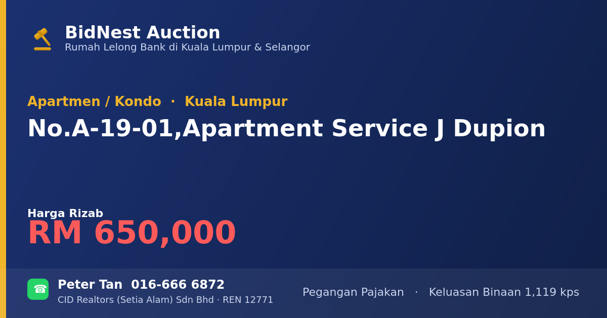Apartmen / Kondo · No. A-19-01, Apartment Service J Dupion