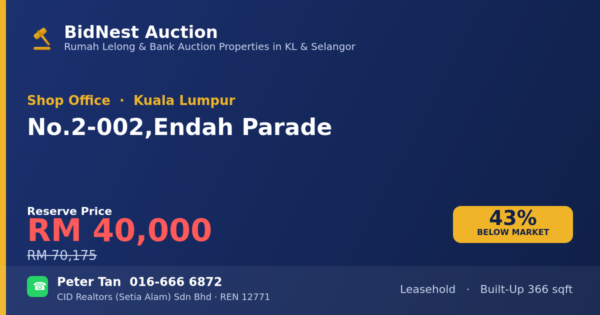 Shop Office · No. 2-002, Endah Parade