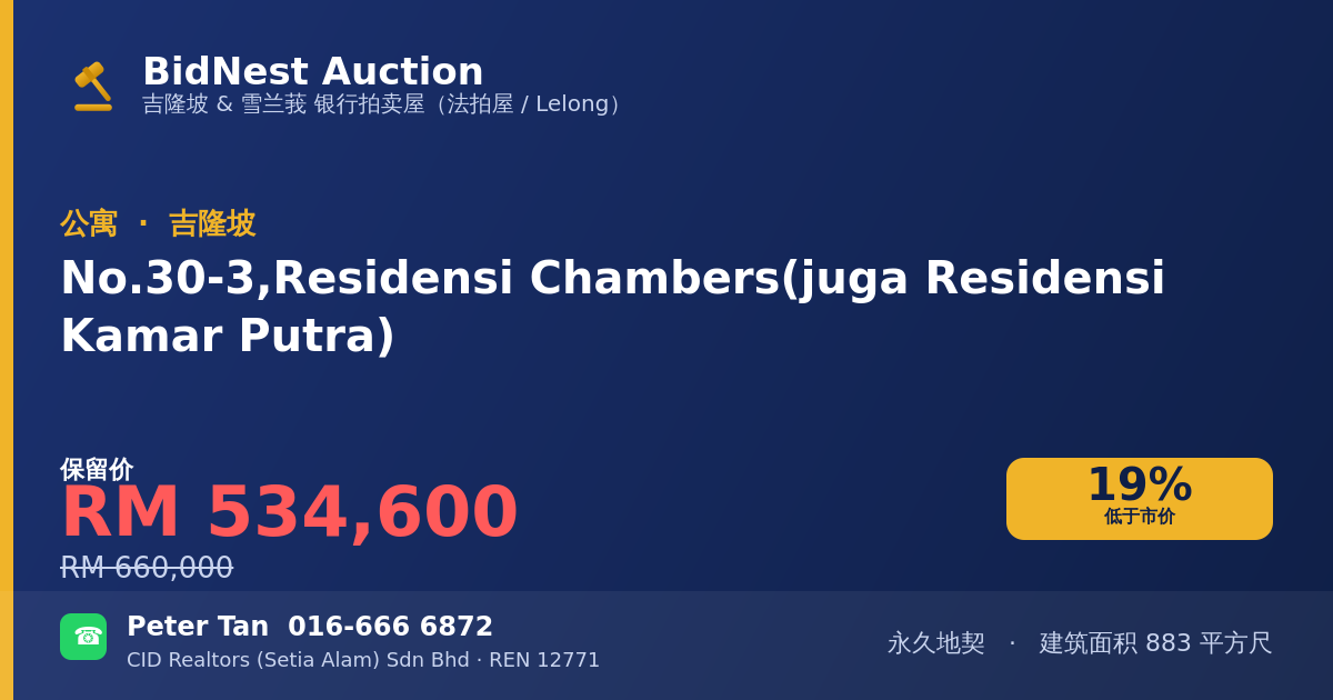公寓 · No. 30-3, Residensi Chambers (juga Residensi Kamar Putra)
