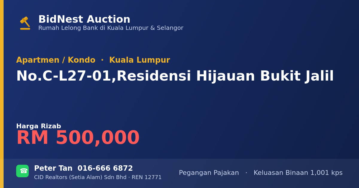 Apartmen / Kondo · No. C-L27-01, Residensi Hijauan Bukit Jalil