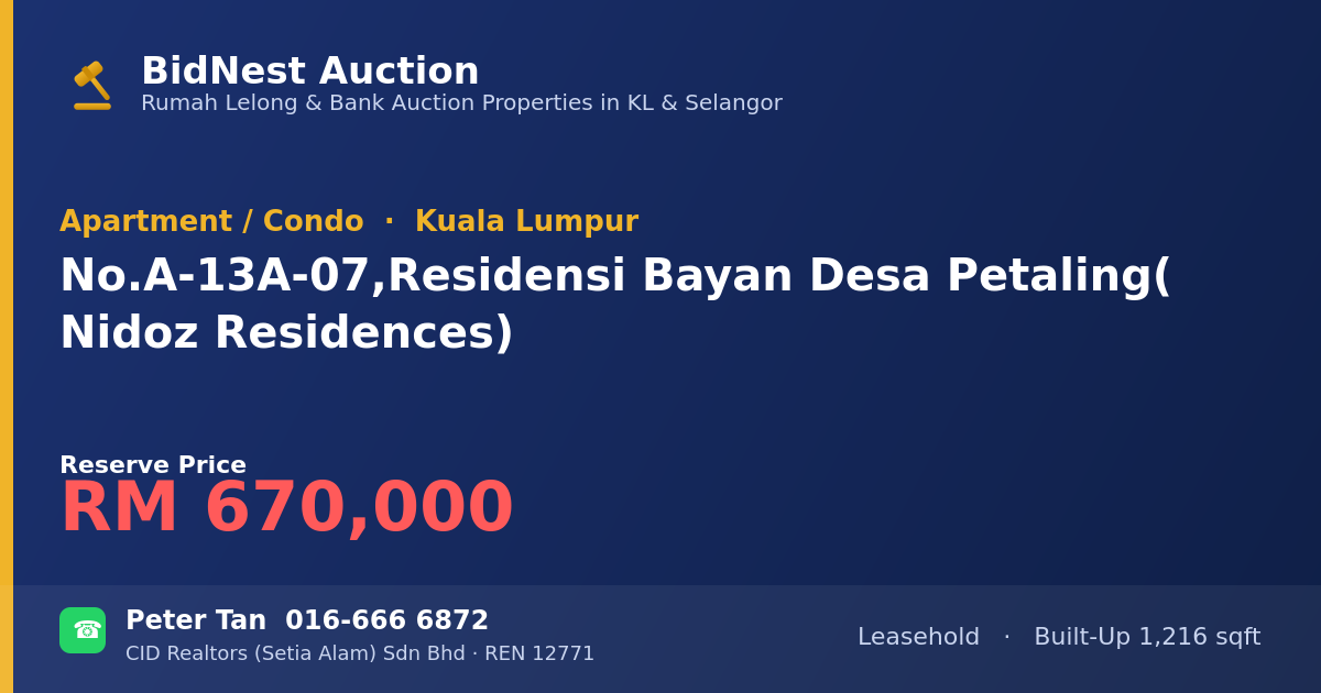 Apartment / Condo · No. A-13A-07, Residensi Bayan Desa Petaling (Nidoz Residences)