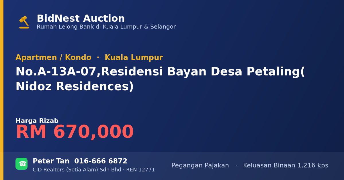 Apartmen / Kondo · No. A-13A-07, Residensi Bayan Desa Petaling (Nidoz Residences)
