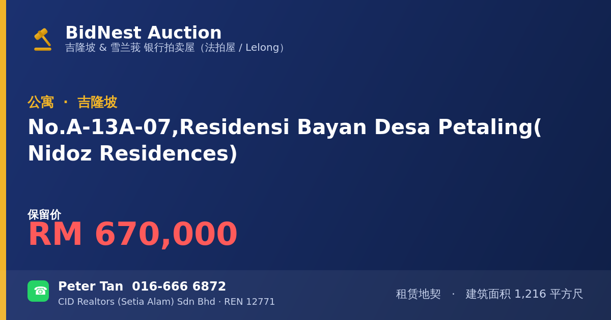 公寓 · No. A-13A-07, Residensi Bayan Desa Petaling (Nidoz Residences)