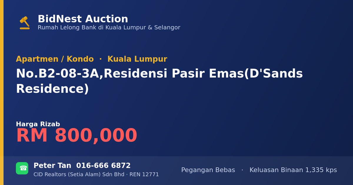 Apartmen / Kondo · No. B2-08-3A, Residensi Pasir Emas (D'Sands Residence)