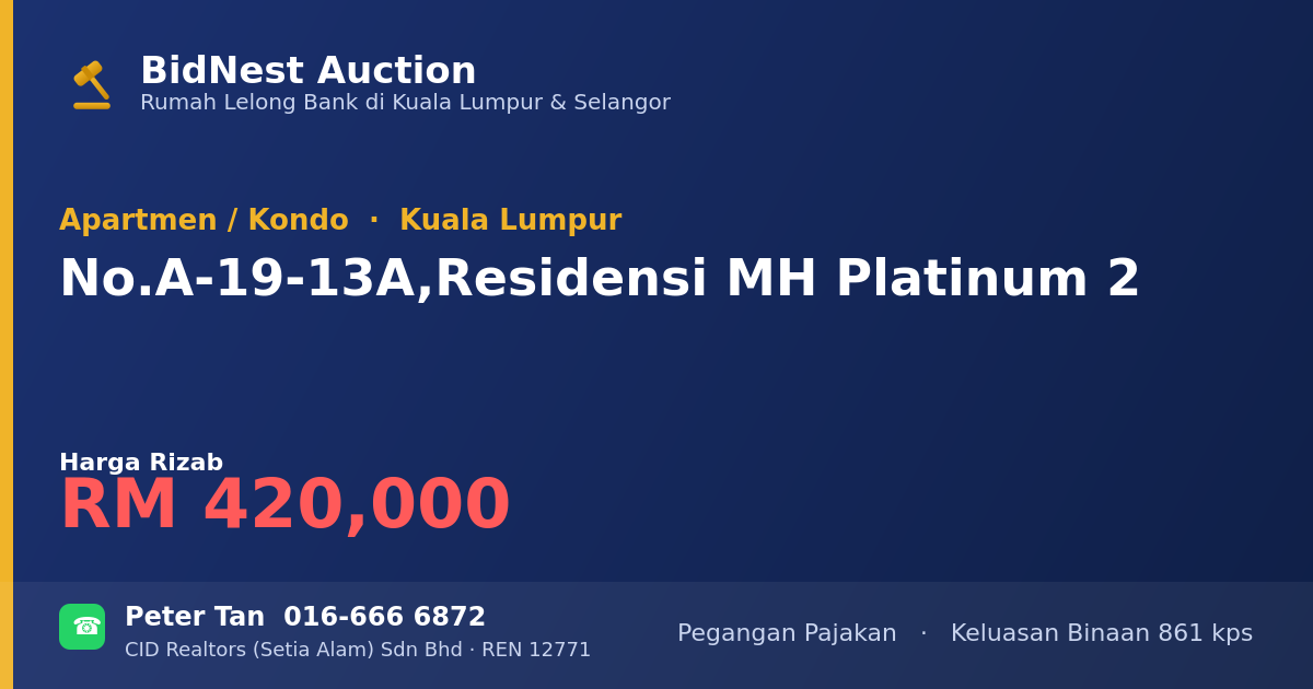 Apartmen / Kondo · No. A-19-13A, Residensi MH Platinum 2