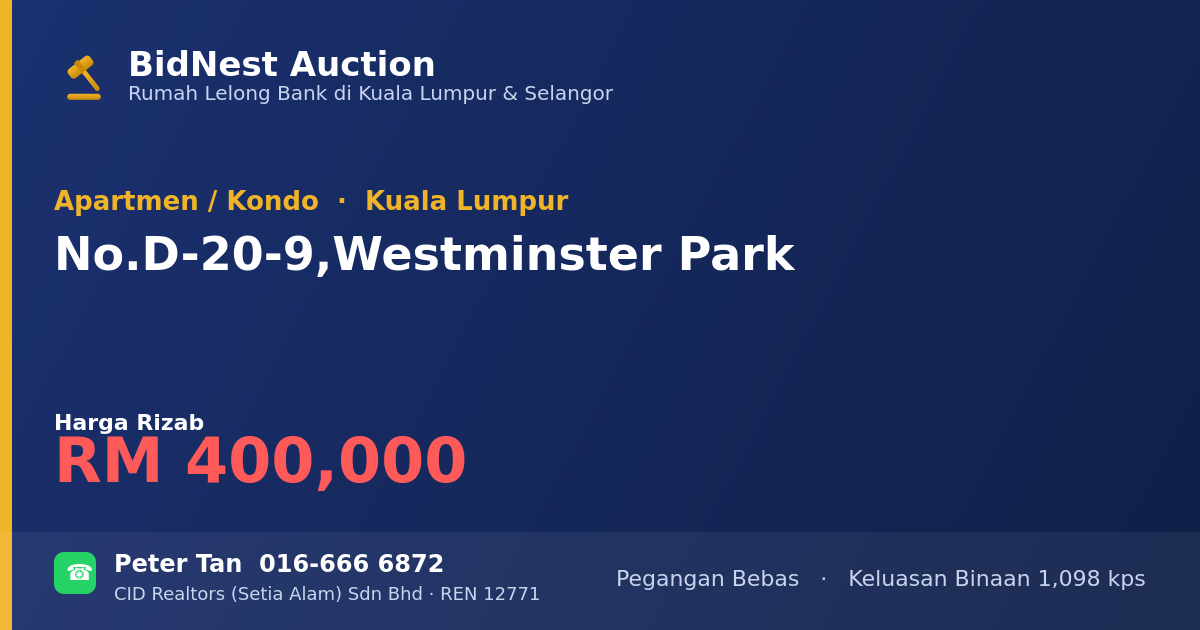 Apartmen / Kondo · No. D-20-9, Westminster Park