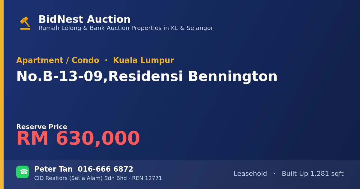 Apartment / Condo · No. B-13-09, Residensi Bennington