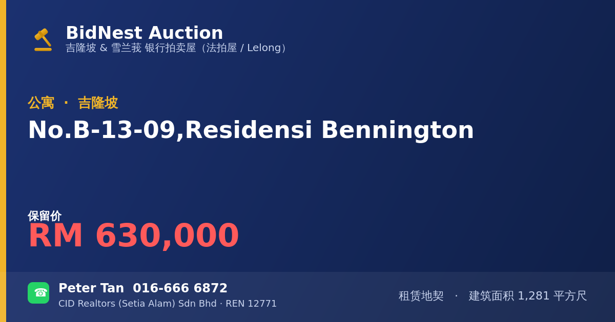 公寓 · No. B-13-09, Residensi Bennington