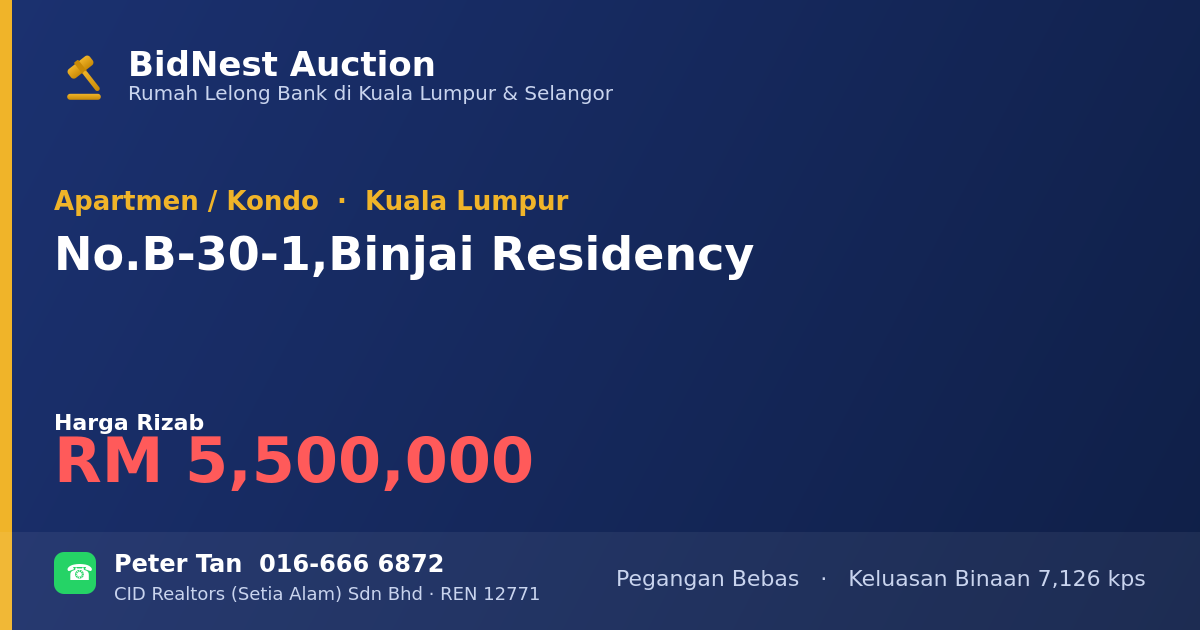 Apartmen / Kondo · No. B-30-1, Binjai Residency
