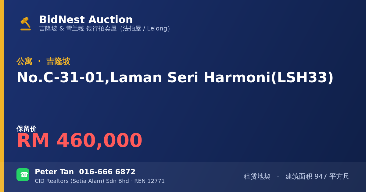 公寓 · No. C-31-01, Laman Seri Harmoni (LSH33)