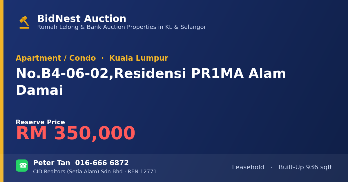 Apartment / Condo · No. B4-06-02, Residensi PR1MA Alam Damai