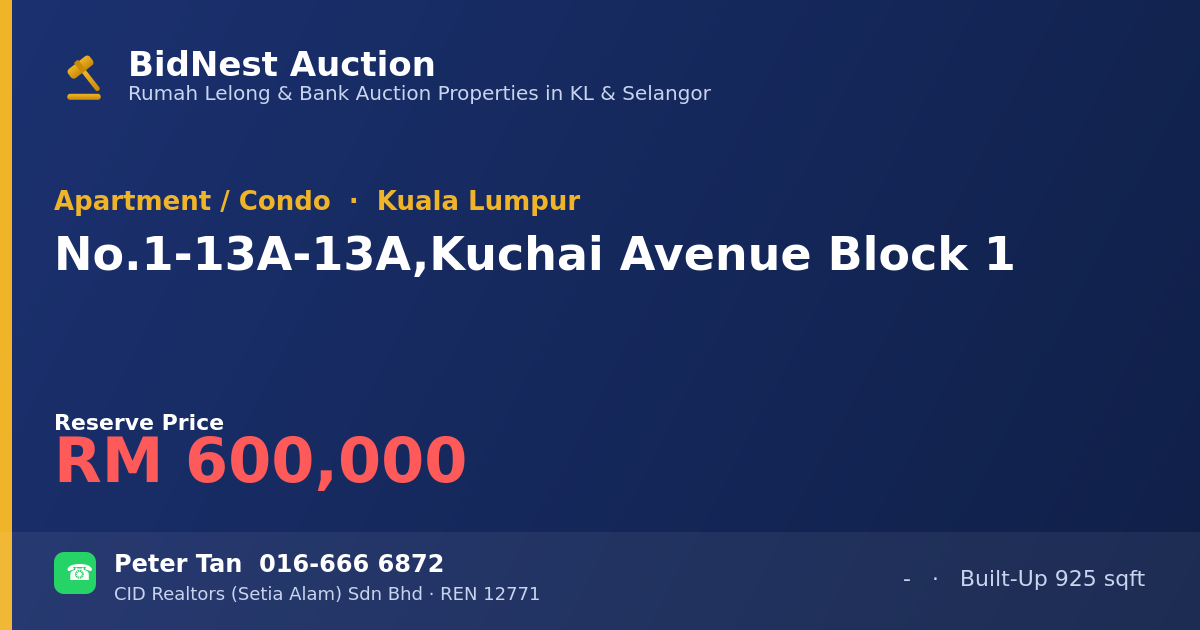 Apartment / Condo · No. 1-13A-13A, Kuchai Avenue Block 1