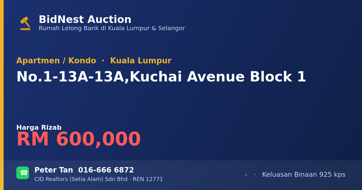 Apartmen / Kondo · No. 1-13A-13A, Kuchai Avenue Block 1