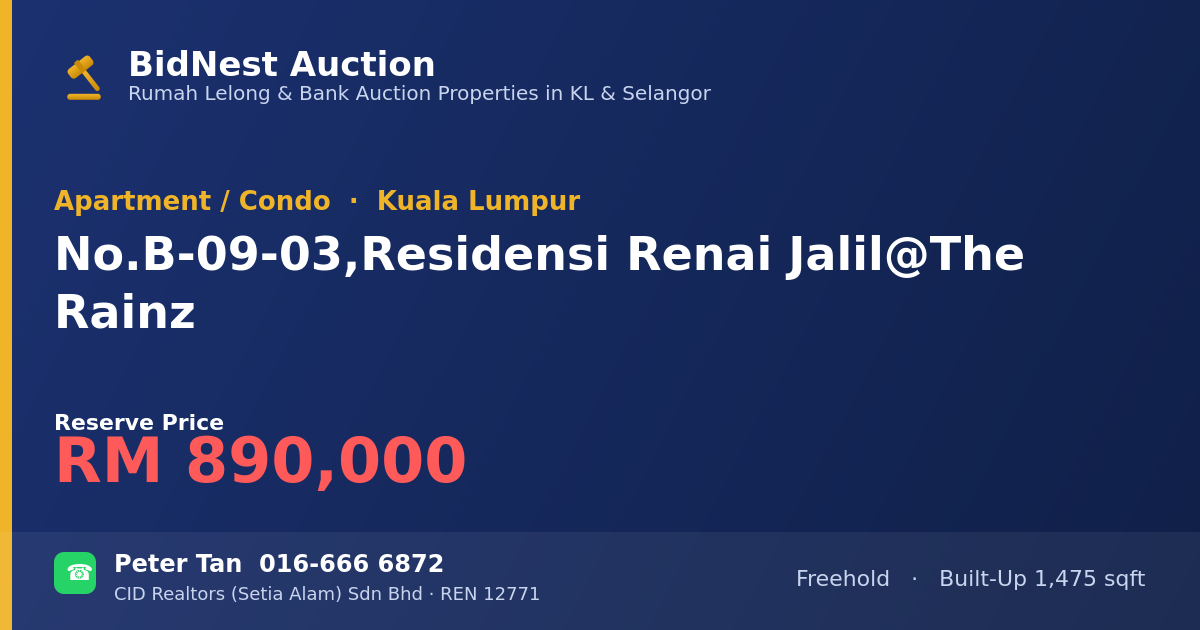Apartment / Condo · No. B-09-03, Residensi Renai Jalil @The Rainz
