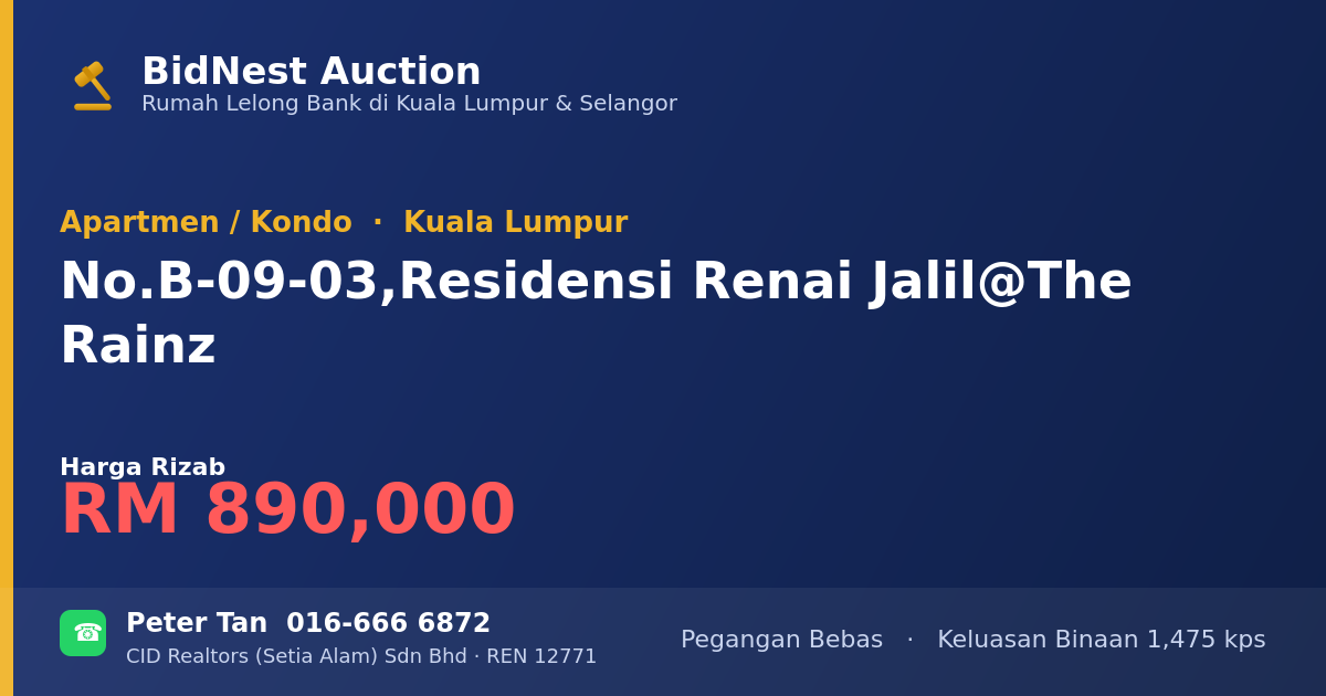 Apartmen / Kondo · No. B-09-03, Residensi Renai Jalil @The Rainz