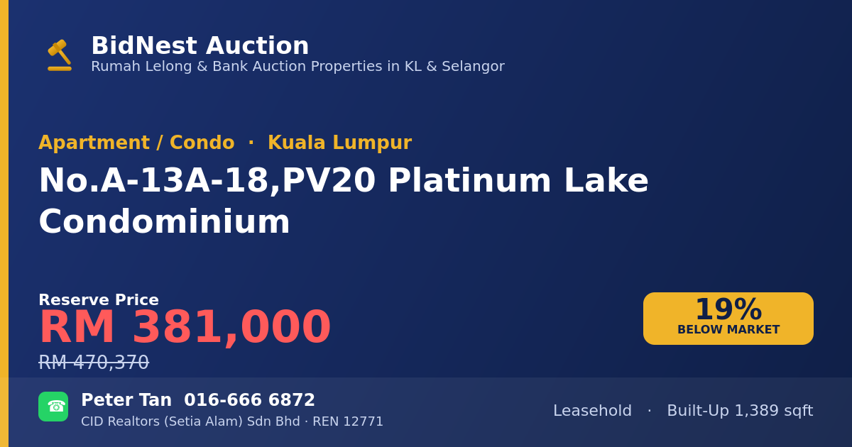 Apartment / Condo · No. A-13A-18, PV20 Platinum Lake Condominium