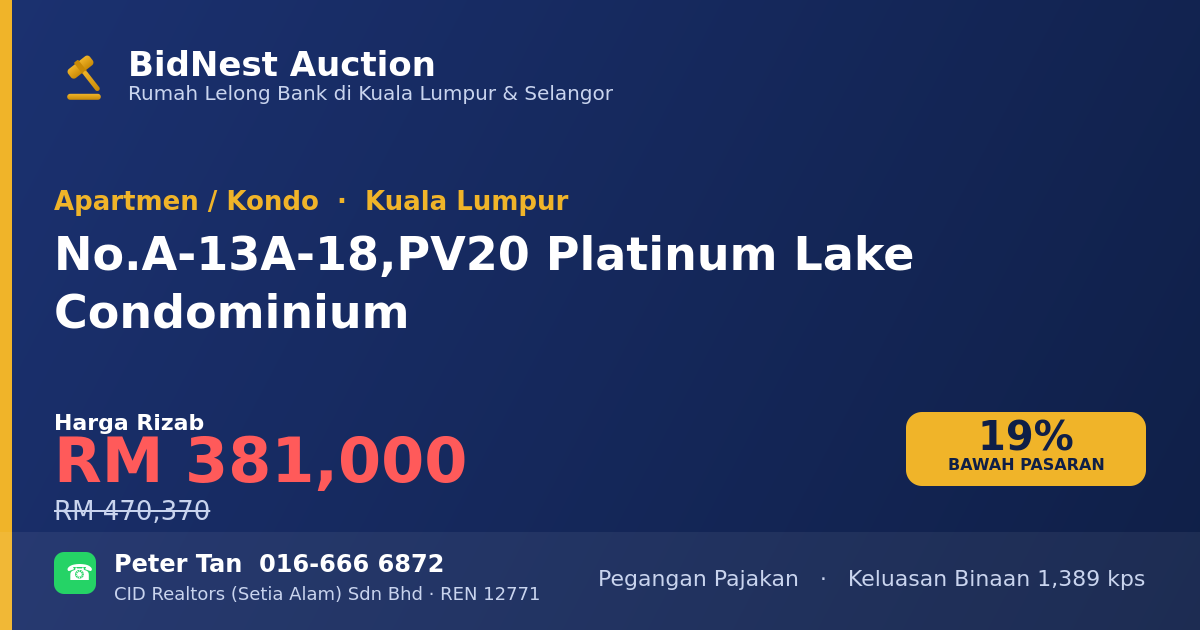 Apartmen / Kondo · No. A-13A-18, PV20 Platinum Lake Condominium