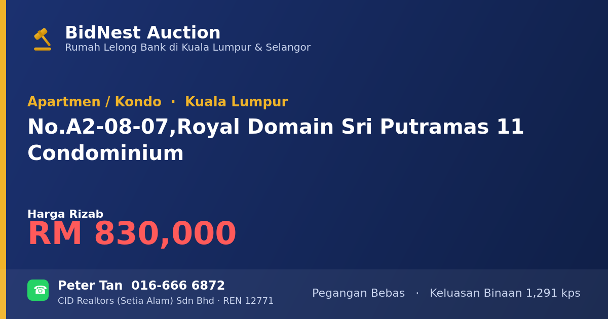 Apartmen / Kondo · No. A2-08-07, Royal Domain Sri Putramas 11 Condominium