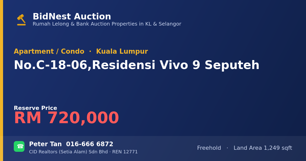Apartment / Condo · No. C-18-06, Residensi Vivo 9 Seputeh