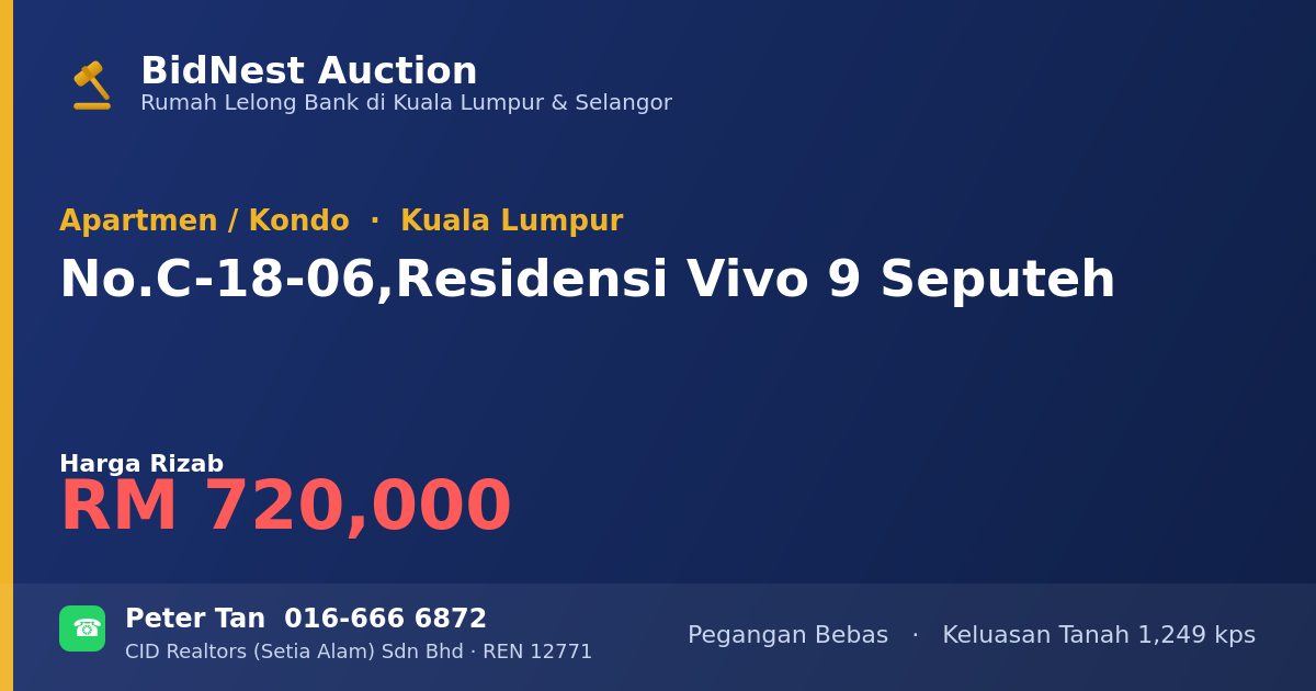Apartmen / Kondo · No. C-18-06, Residensi Vivo 9 Seputeh