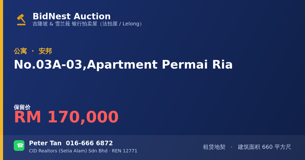 公寓 · No. 03A-03, Apartment Permai Ria