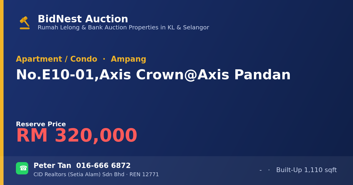 Apartment / Condo · No. E10-01, Axis Crown @ Axis Pandan