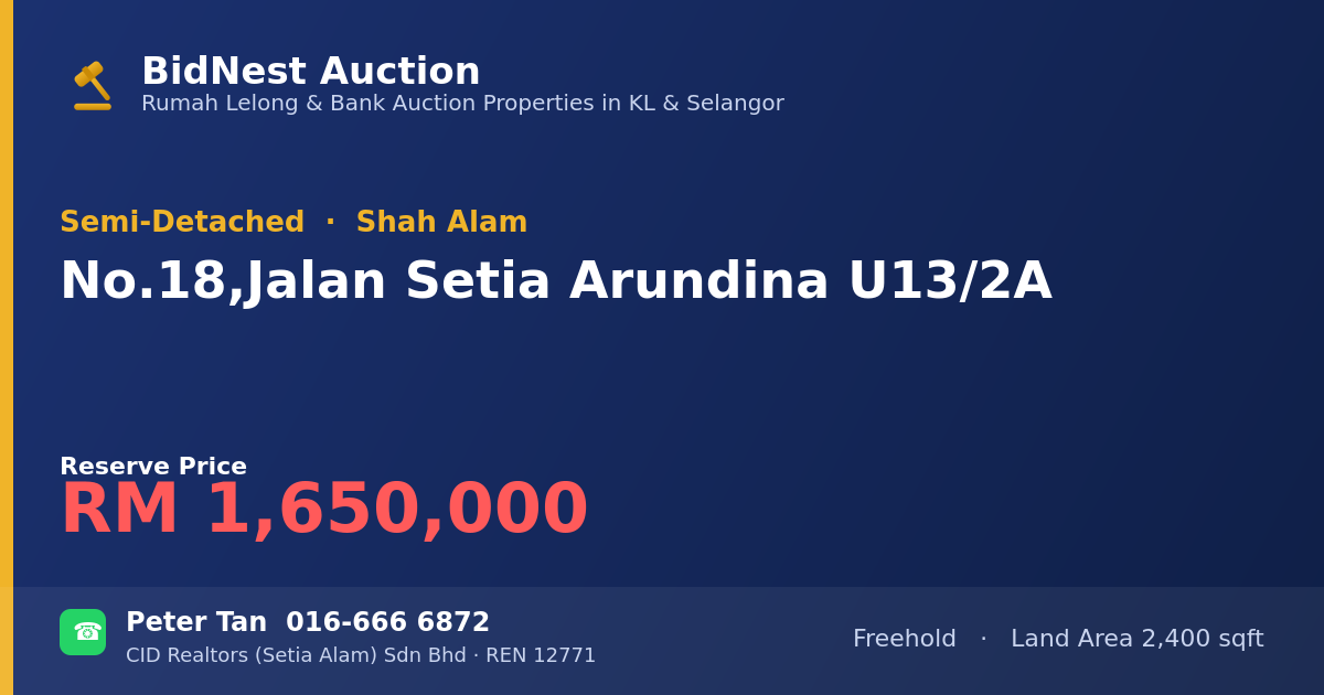 Semi-Detached · No. 18, Jalan Setia Arundina U13/2A