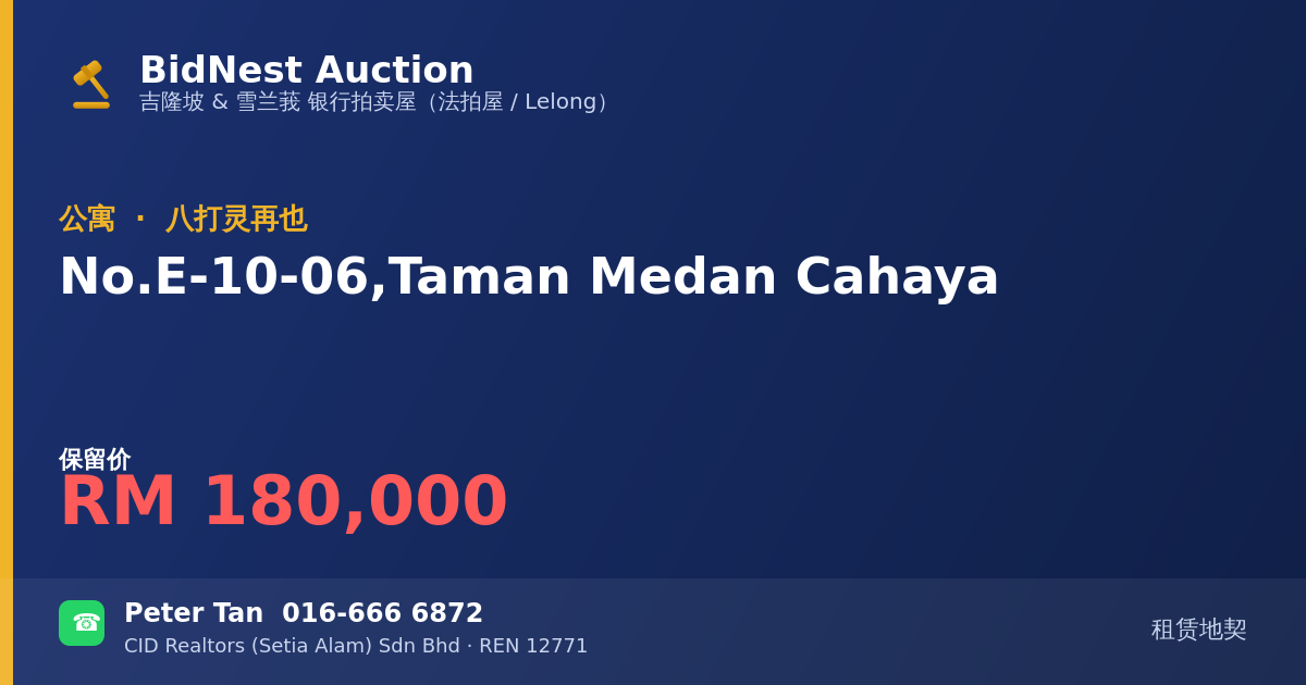 公寓 · No. E-10-06, Taman Medan Cahaya