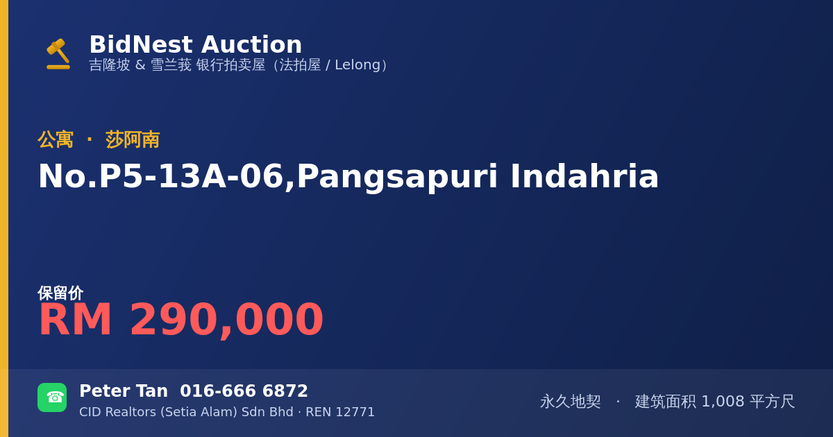公寓 · No. P5-13A-06, Pangsapuri Indahria