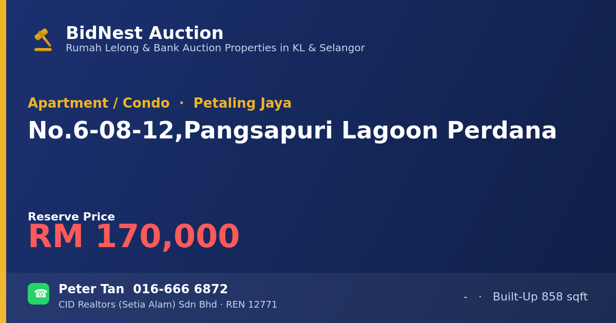 Apartment / Condo · No. 6-08-12, Pangsapuri Lagoon Perdana