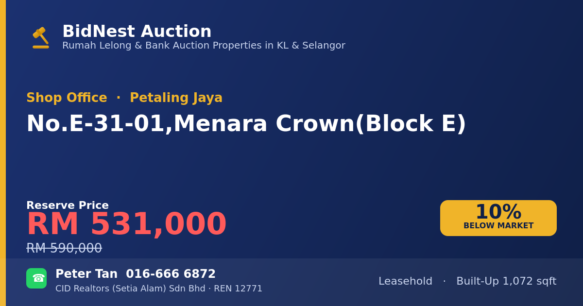 Shop Office · No. E-31-01, Menara Crown (Block E)