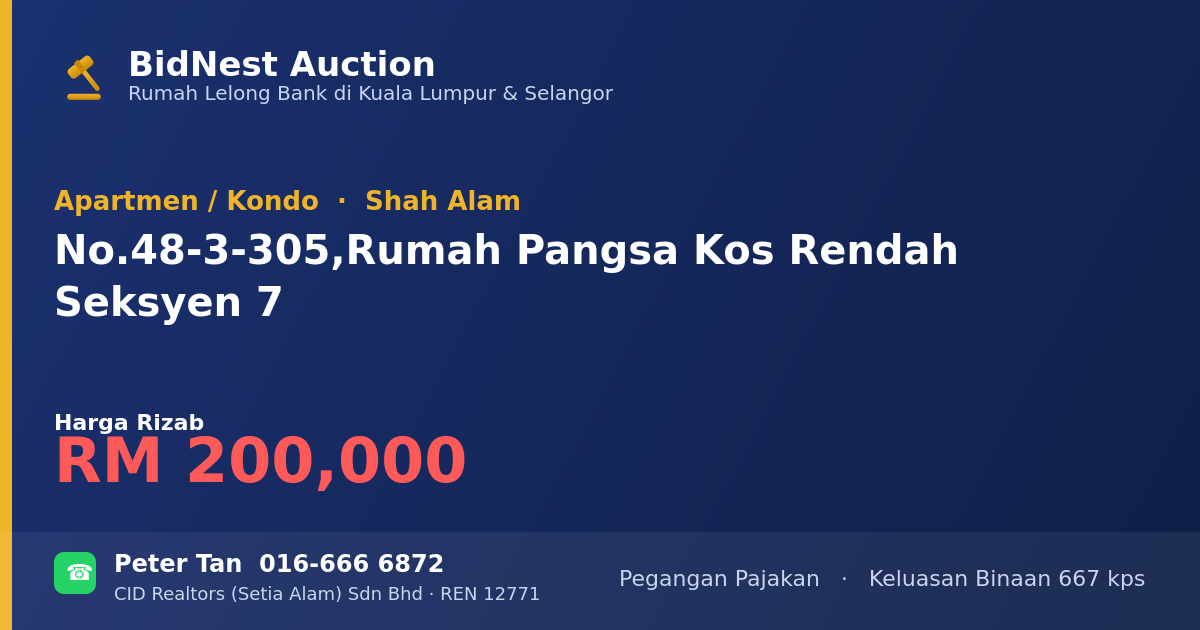 Apartmen / Kondo · No. 48-3-305, Rumah Pangsa Kos Rendah Seksyen 7