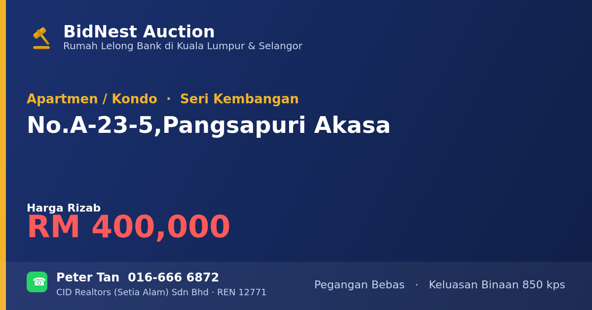 Apartmen / Kondo · No. A-23-5, Pangsapuri Akasa