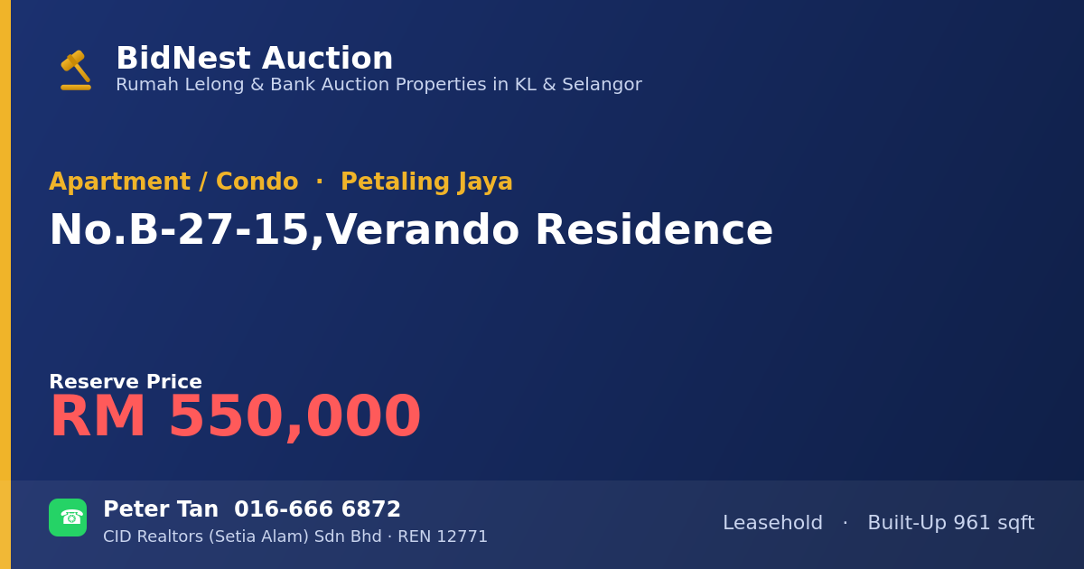 Apartment / Condo · No. B-27-15, Verando Residence