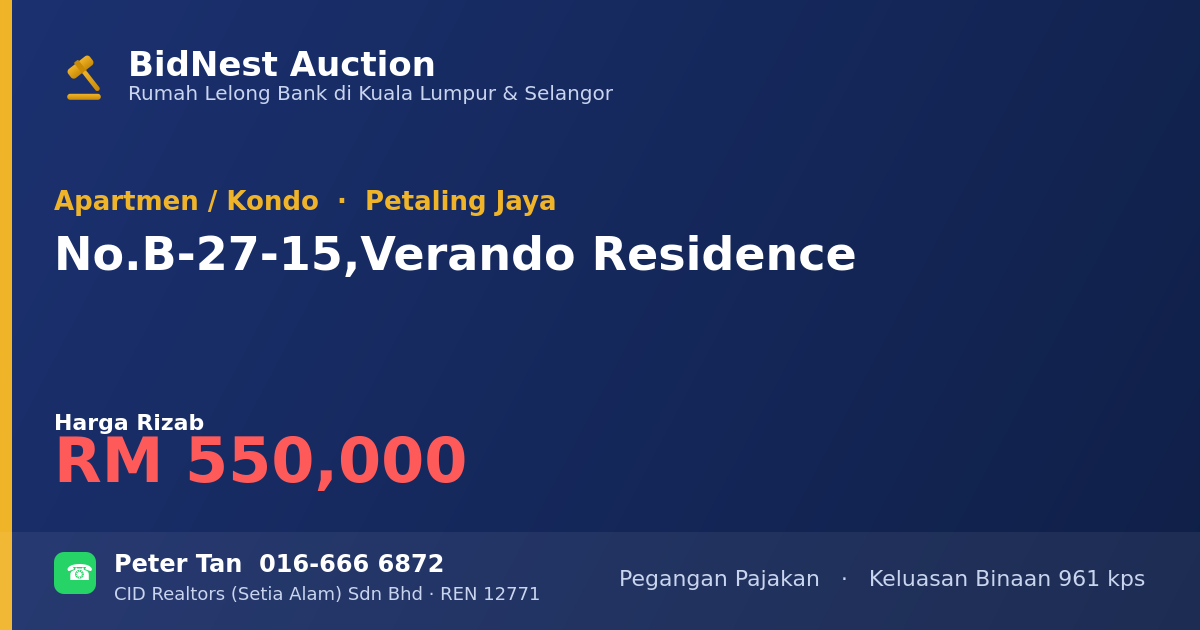 Apartmen / Kondo · No. B-27-15, Verando Residence