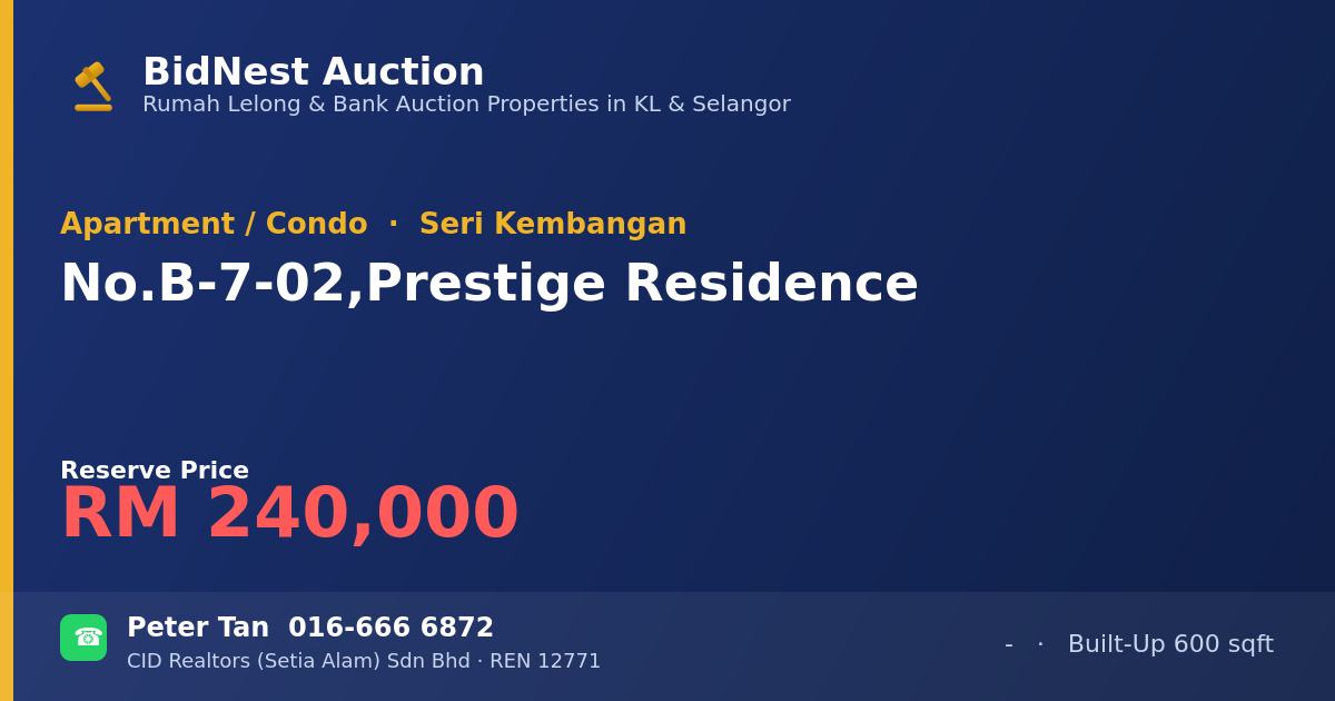 Apartment / Condo · No. B-7-02, Prestige Residence